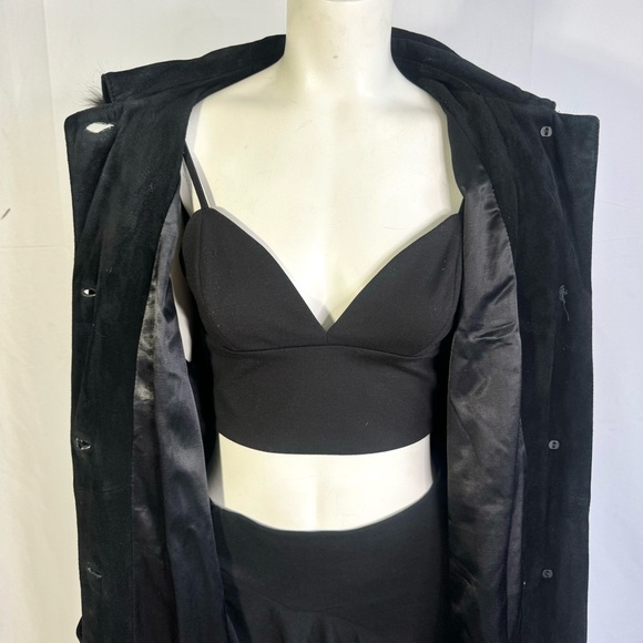 VERNISSAGE VINTAGE BLACK LEATHER TRENCH COAT WINTER COAT WITH FAUX FUR LARGE - Picture 10 of 17